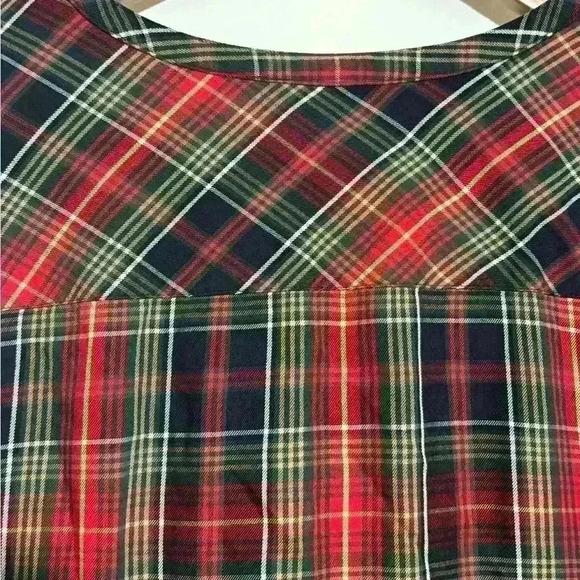 J.Jill Womens MP Long Sleeve Button Down Plaid Tunic Hunter Green Red - Picture 4 of 8